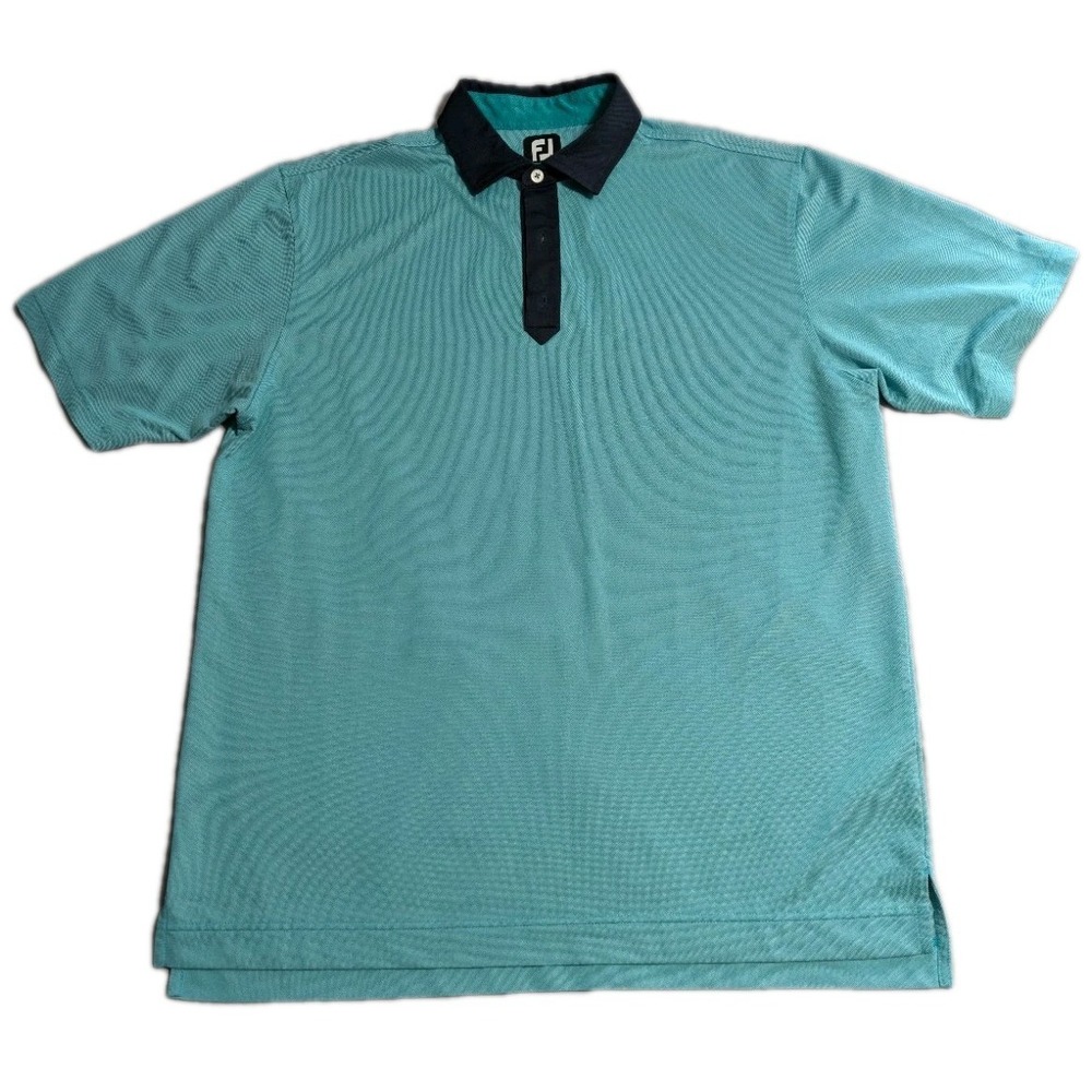 FootJoy FJ Performance Golf Polo Shirt Aqua Blue Navy Contrast‎ Collar XL